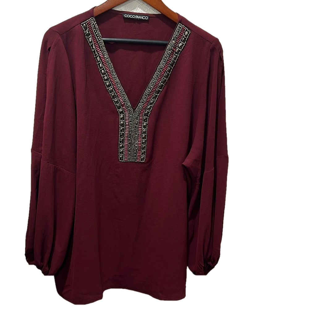 COCO BIANCO  long sleeve blouse size XL GUC burgundy…